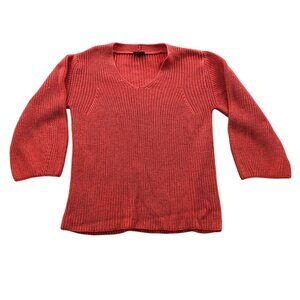 Ann Taylor Factory Womens Sweater Medium V-Neck Ribbed Knit Coral Pullover Cozy
